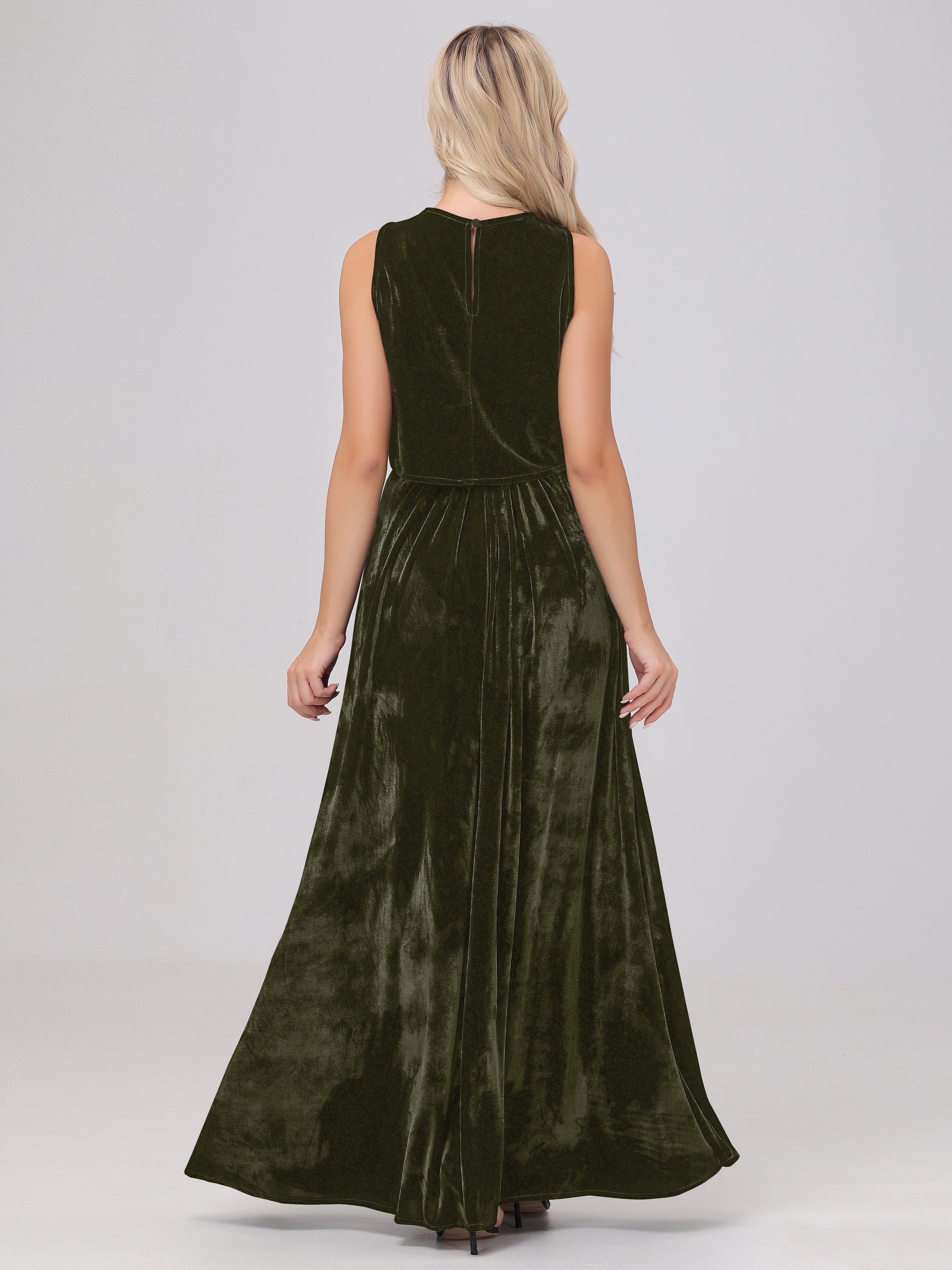 Two-Pieces A-Line Sleeveless Velvet Bridesmaid Dresses