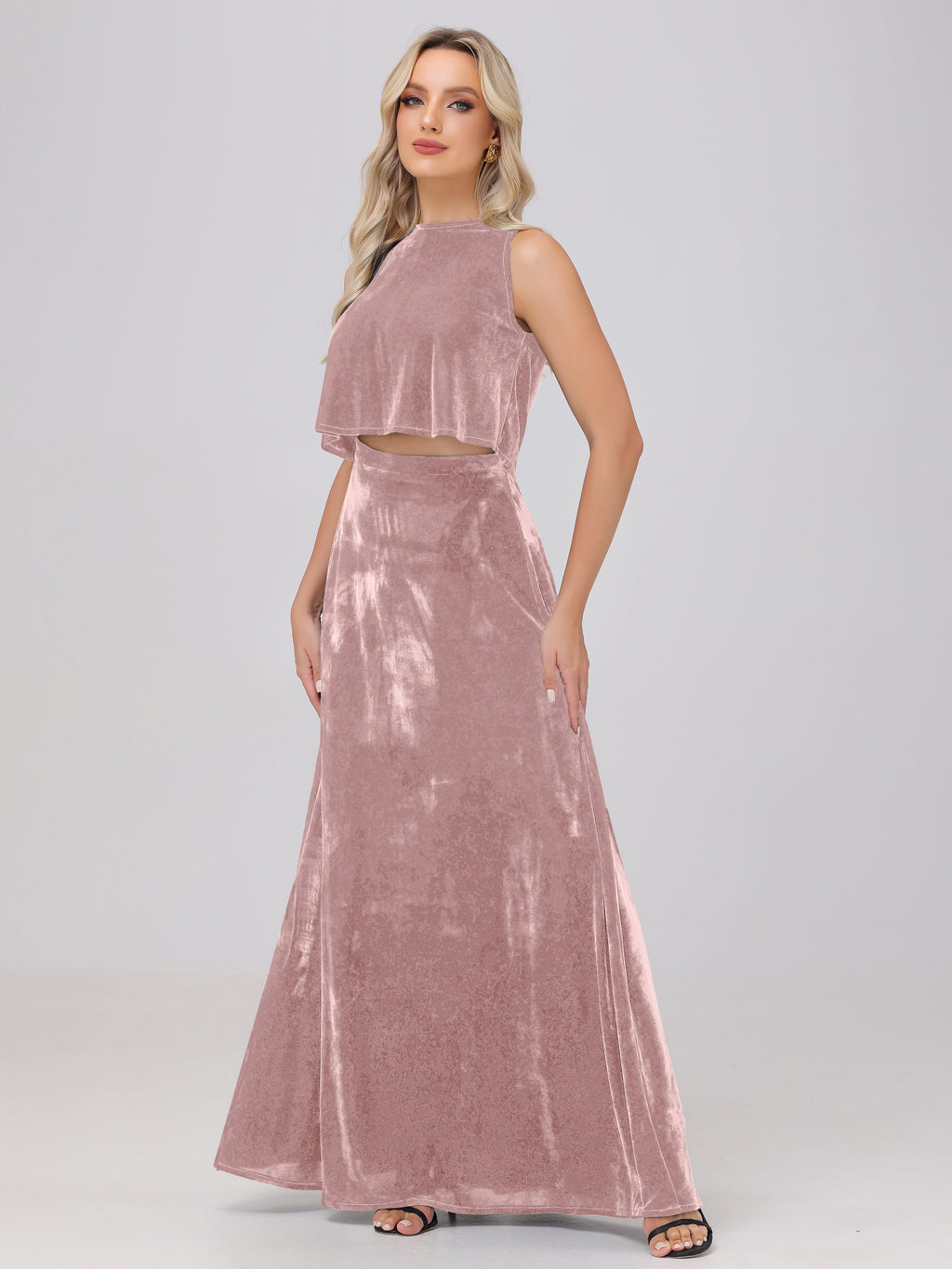 Two-Pieces A-Line Sleeveless Velvet Bridesmaid Dresses