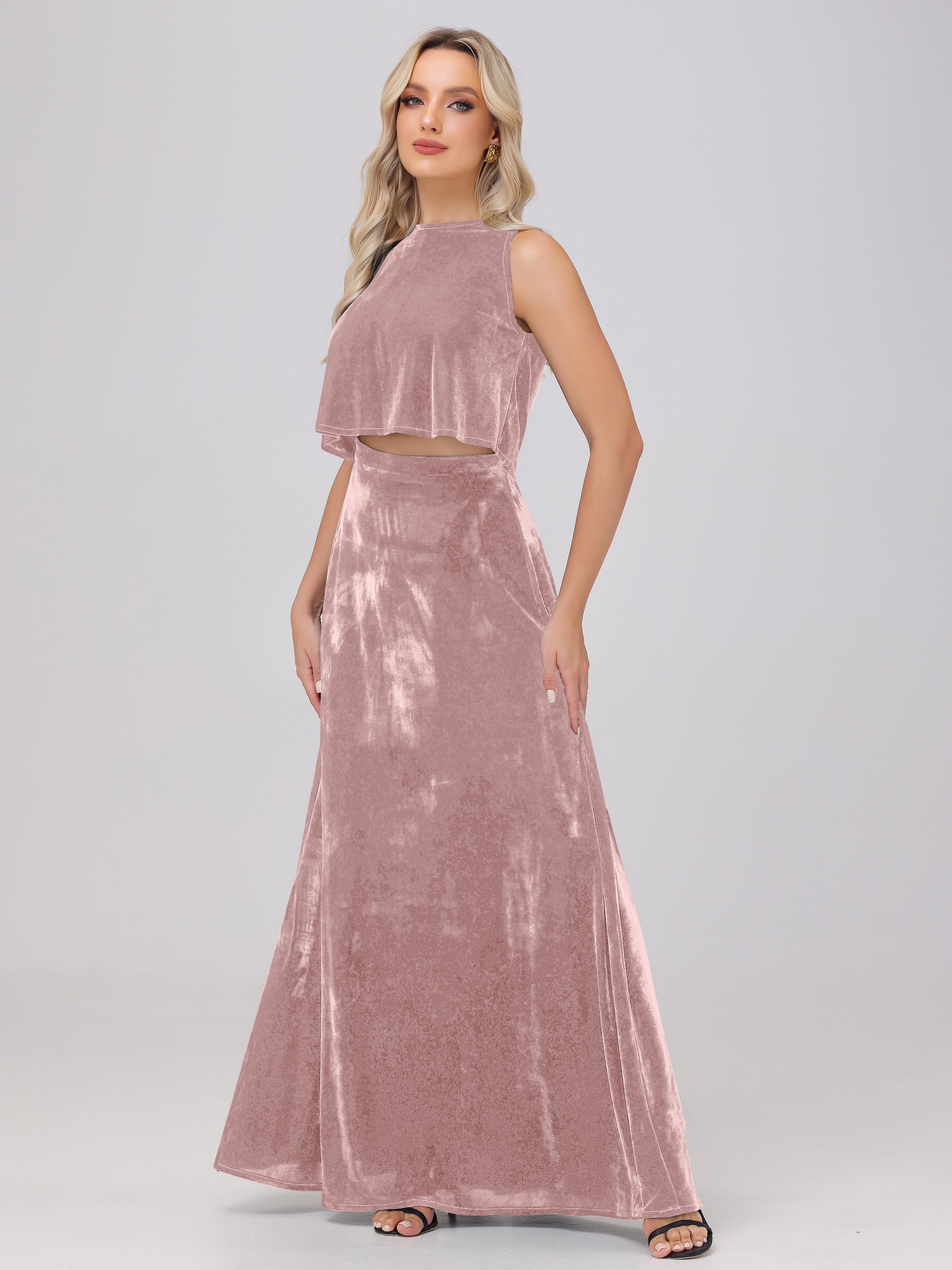 Two-Pieces A-Line Sleeveless Velvet Bridesmaid Dresses