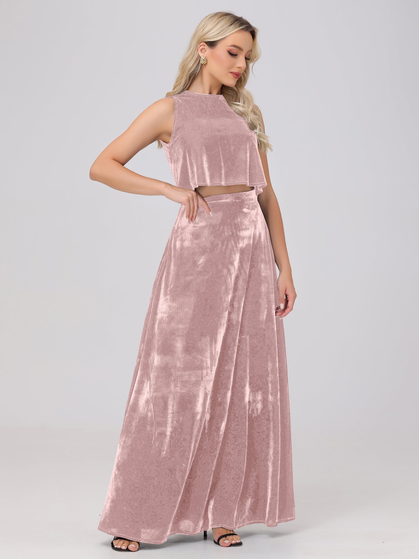 Two-Pieces A-Line Sleeveless Velvet Bridesmaid Dresses