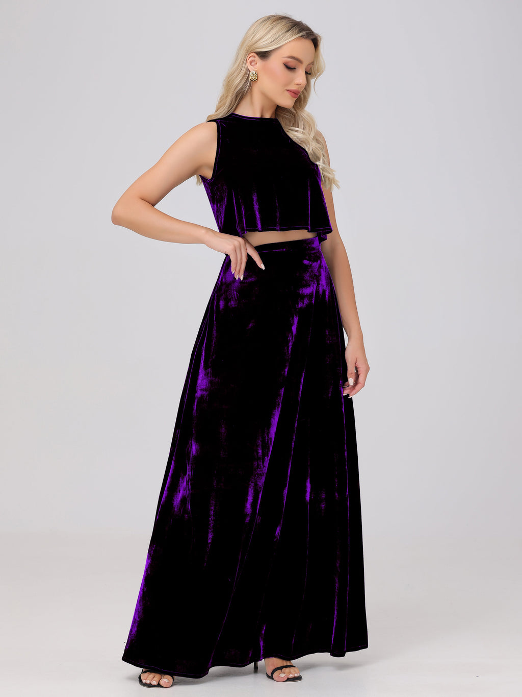 Two-Pieces A-Line Sleeveless Velvet Bridesmaid Dresses