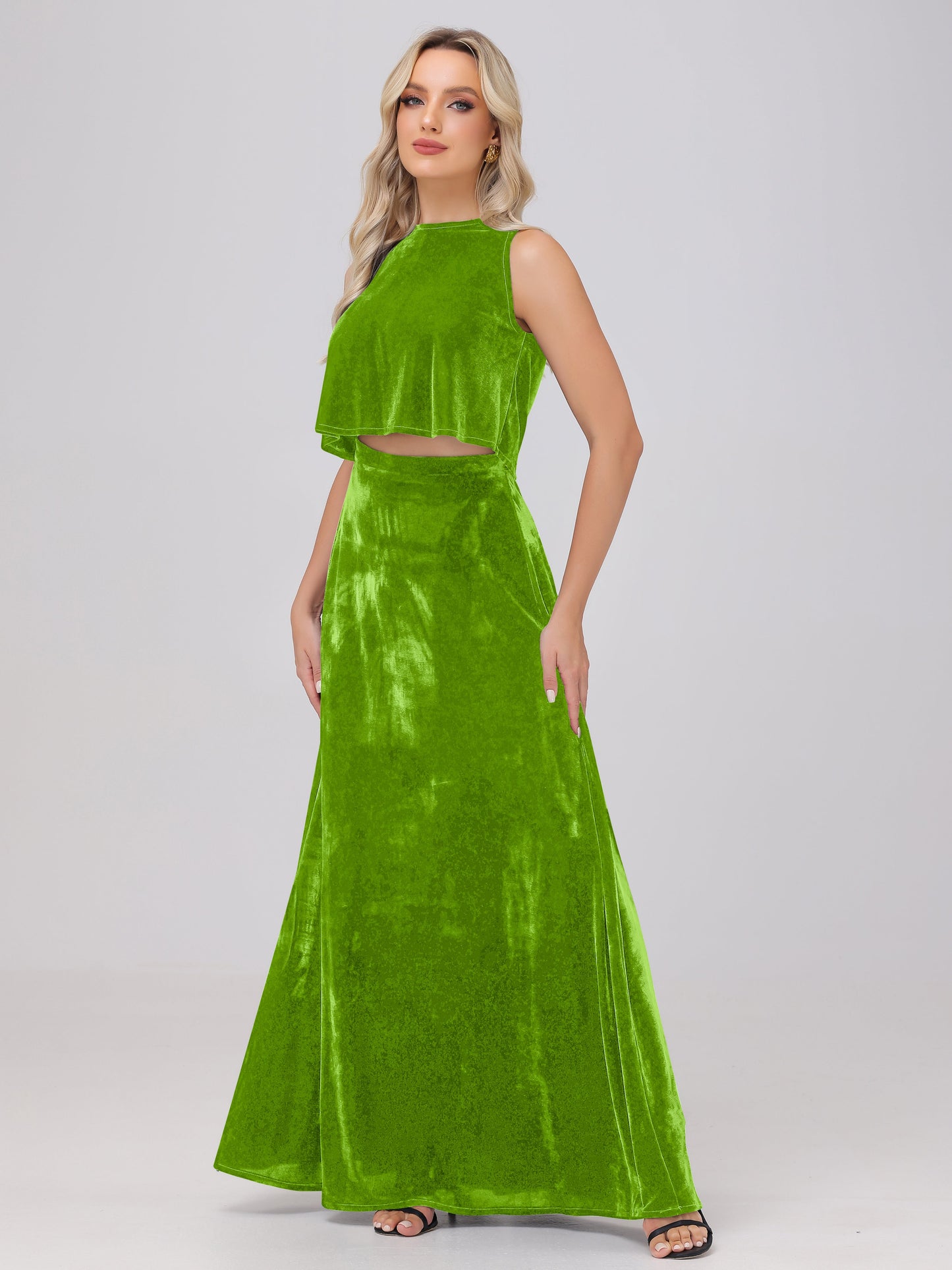 Two-Pieces A-Line Sleeveless Velvet Bridesmaid Dresses