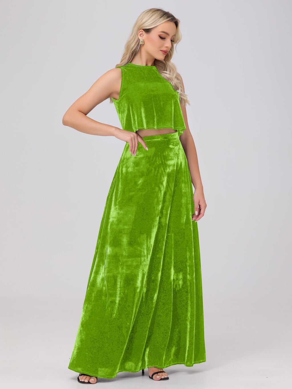 Two-Pieces A-Line Sleeveless Velvet Bridesmaid Dresses