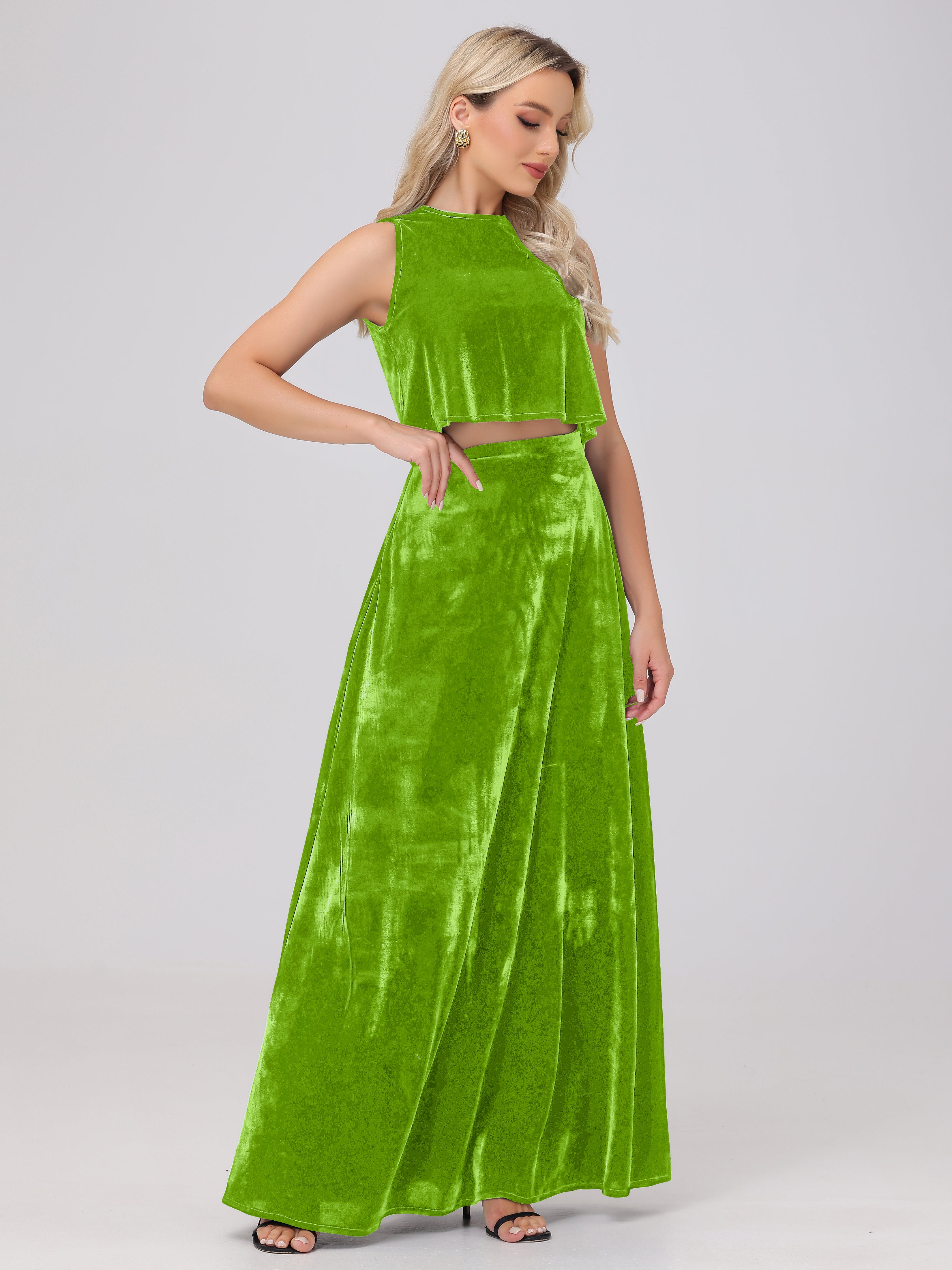 Two-Pieces A-Line Sleeveless Velvet Bridesmaid Dresses