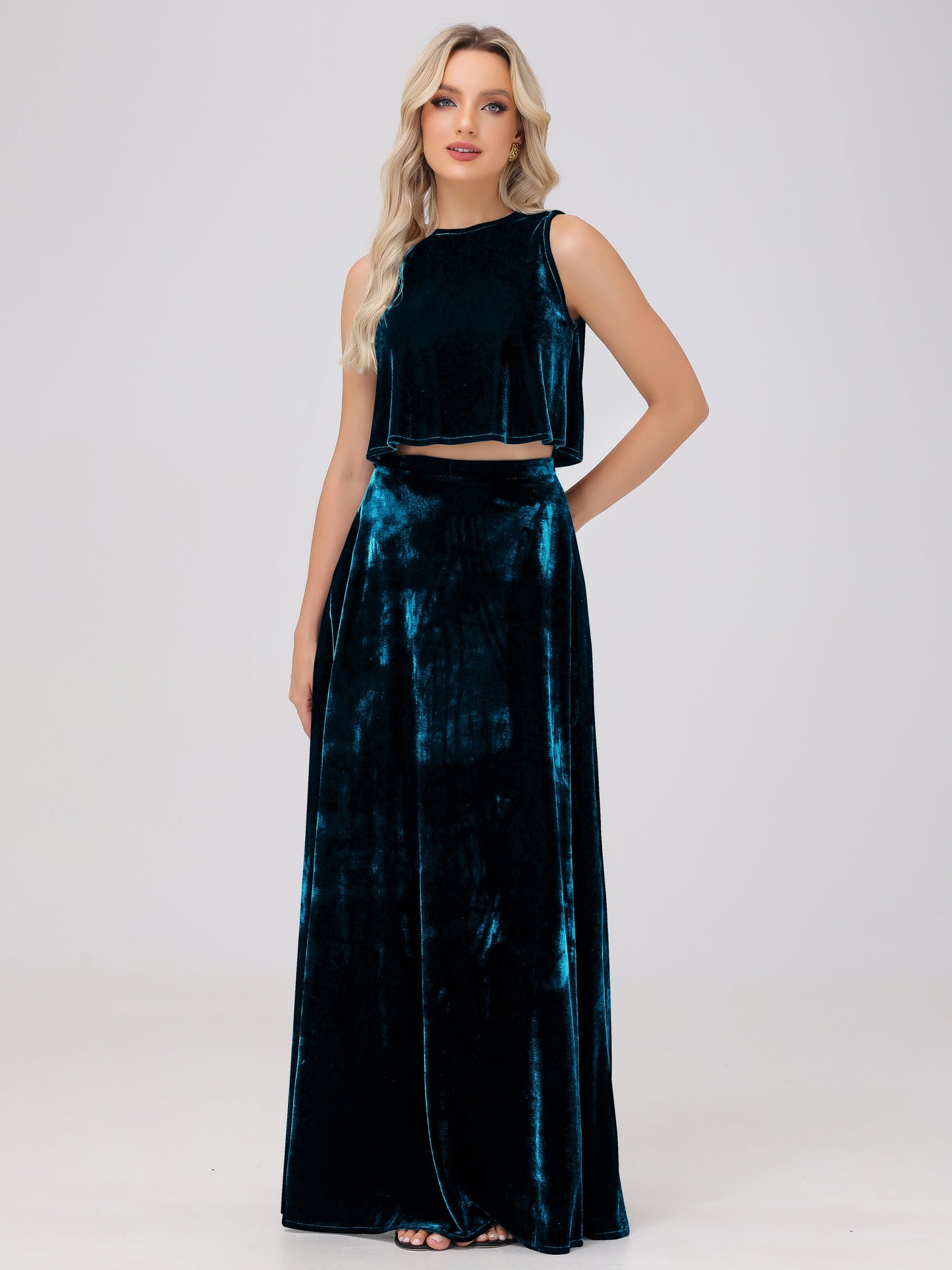 Two-Pieces A-Line Sleeveless Velvet Bridesmaid Dresses