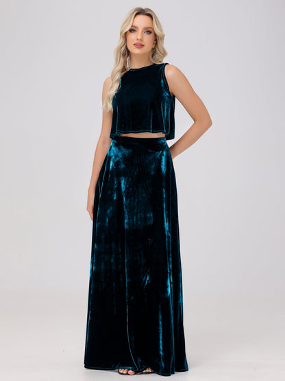 Two-Pieces A-Line Sleeveless Velvet Bridesmaid Dresses