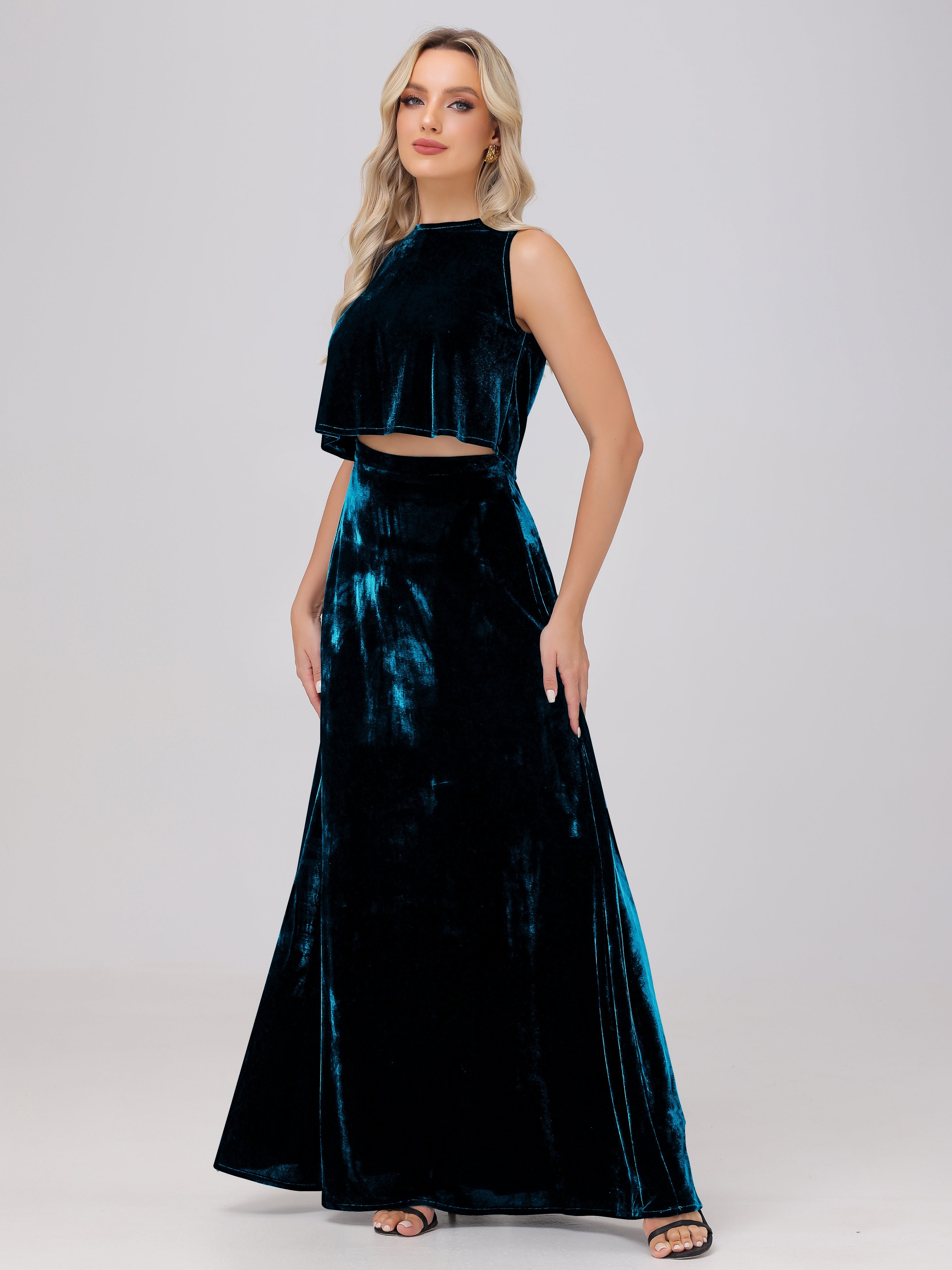 Two-Pieces A-Line Sleeveless Velvet Bridesmaid Dresses