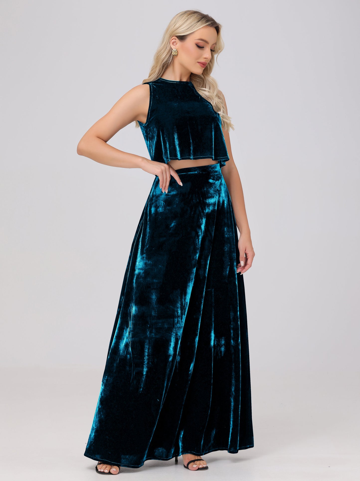 Two-Pieces A-Line Sleeveless Velvet Bridesmaid Dresses