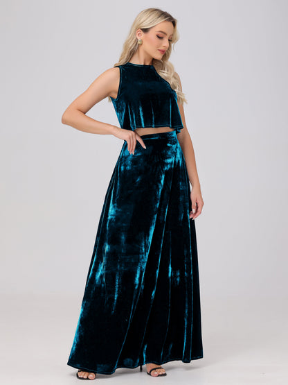 Two-Pieces A-Line Sleeveless Velvet Bridesmaid Dresses