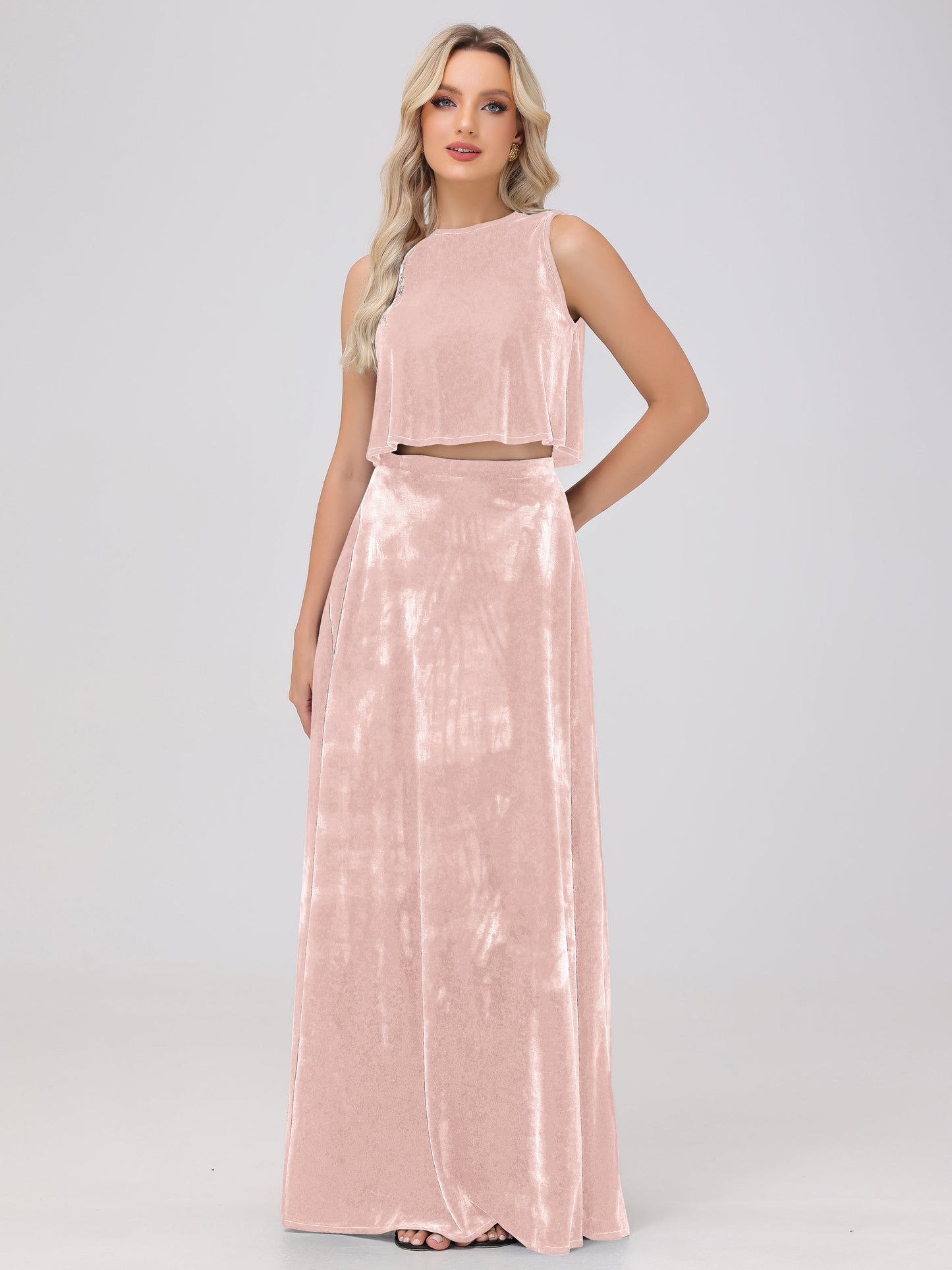 Two-Pieces A-Line Sleeveless Velvet Bridesmaid Dresses