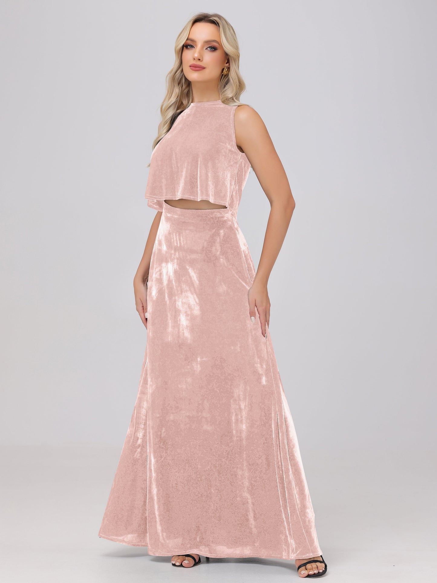 Two-Pieces A-Line Sleeveless Velvet Bridesmaid Dresses