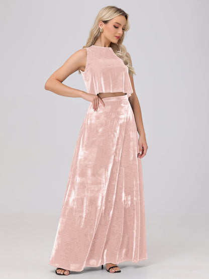 Two-Pieces A-Line Sleeveless Velvet Bridesmaid Dresses