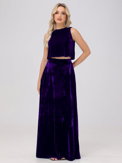 Two-Pieces A-Line Sleeveless Velvet Bridesmaid Dresses