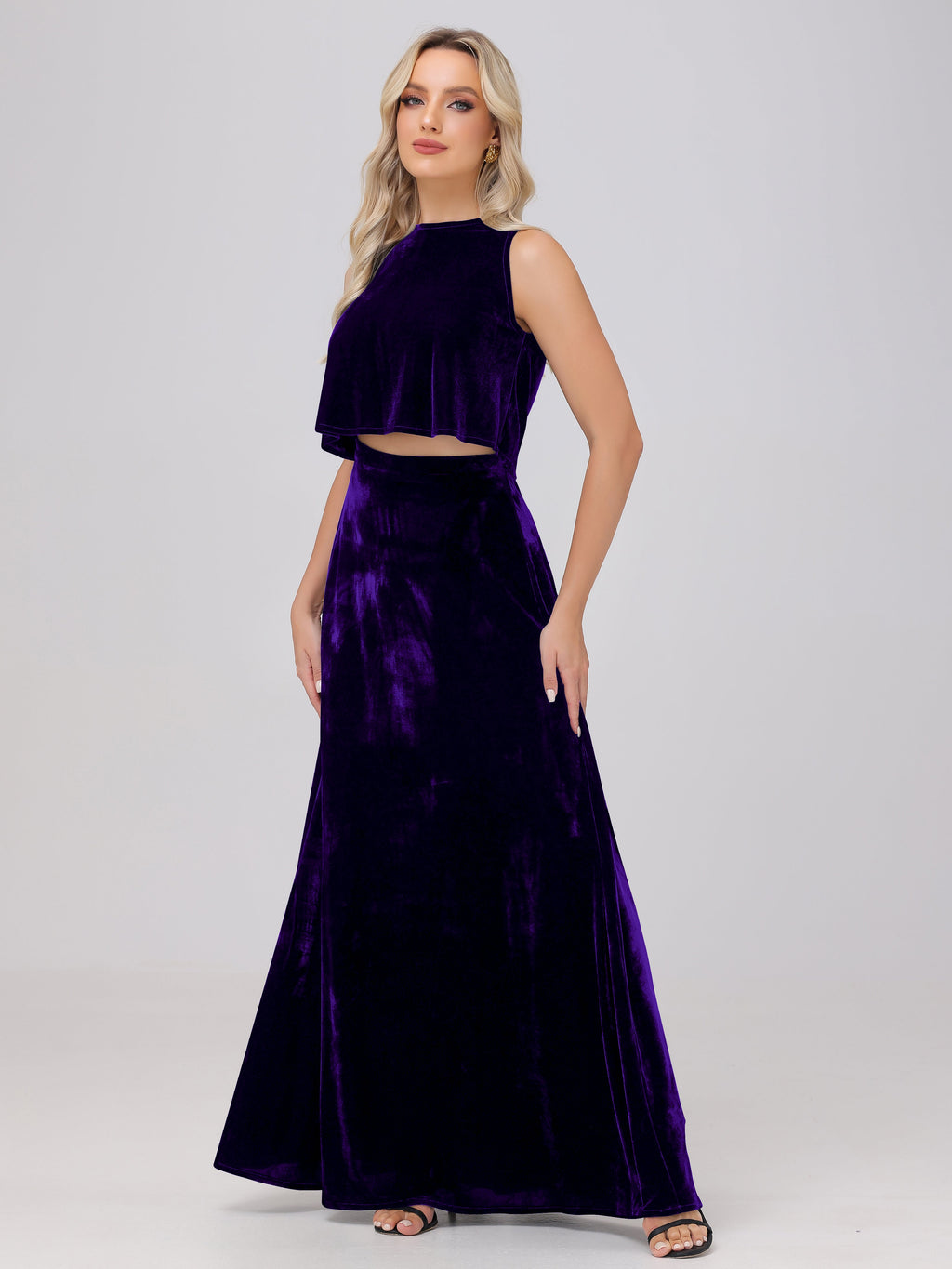 Two-Pieces A-Line Sleeveless Velvet Bridesmaid Dresses