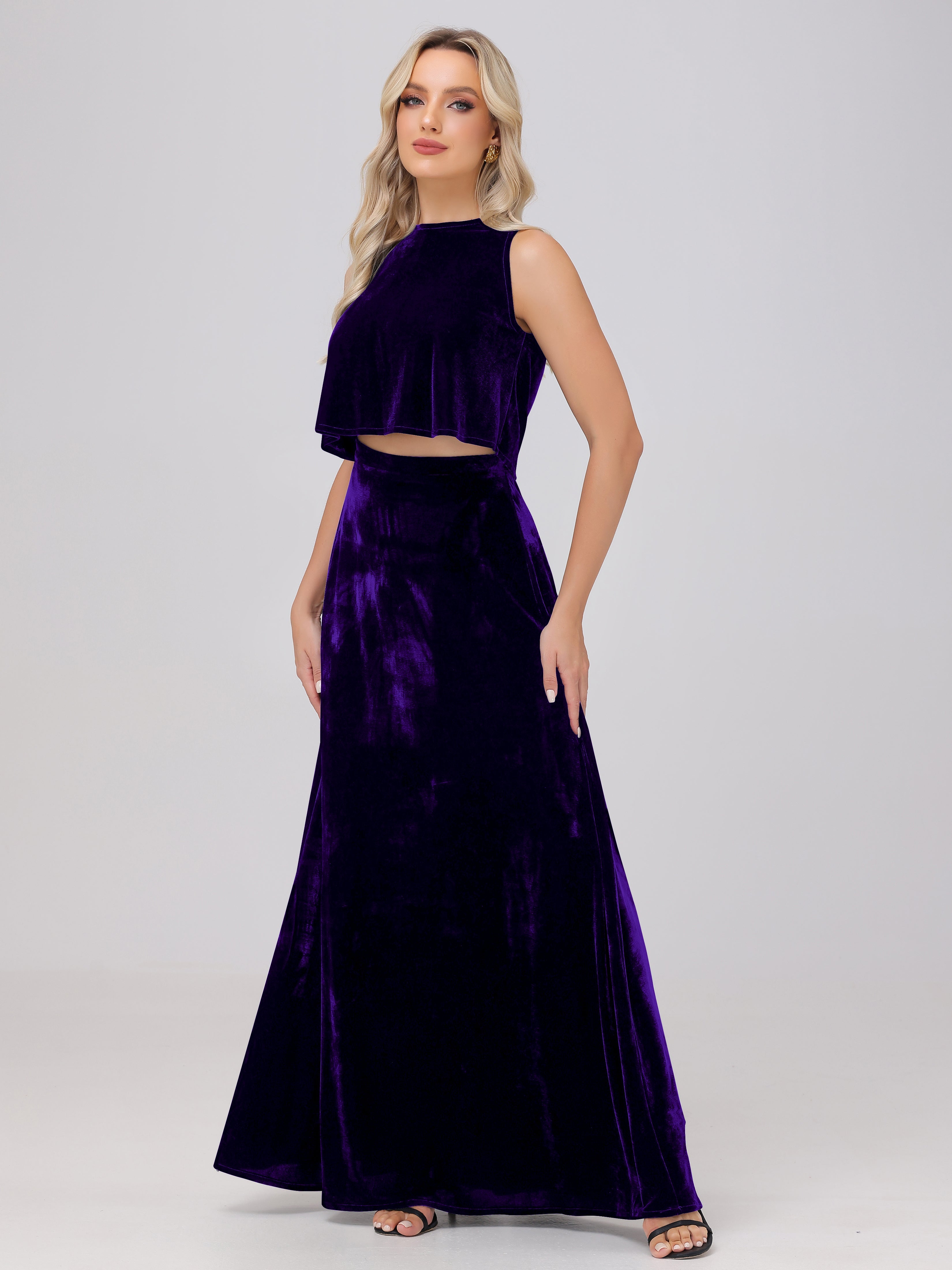 Two-Pieces A-Line Sleeveless Velvet Bridesmaid Dresses