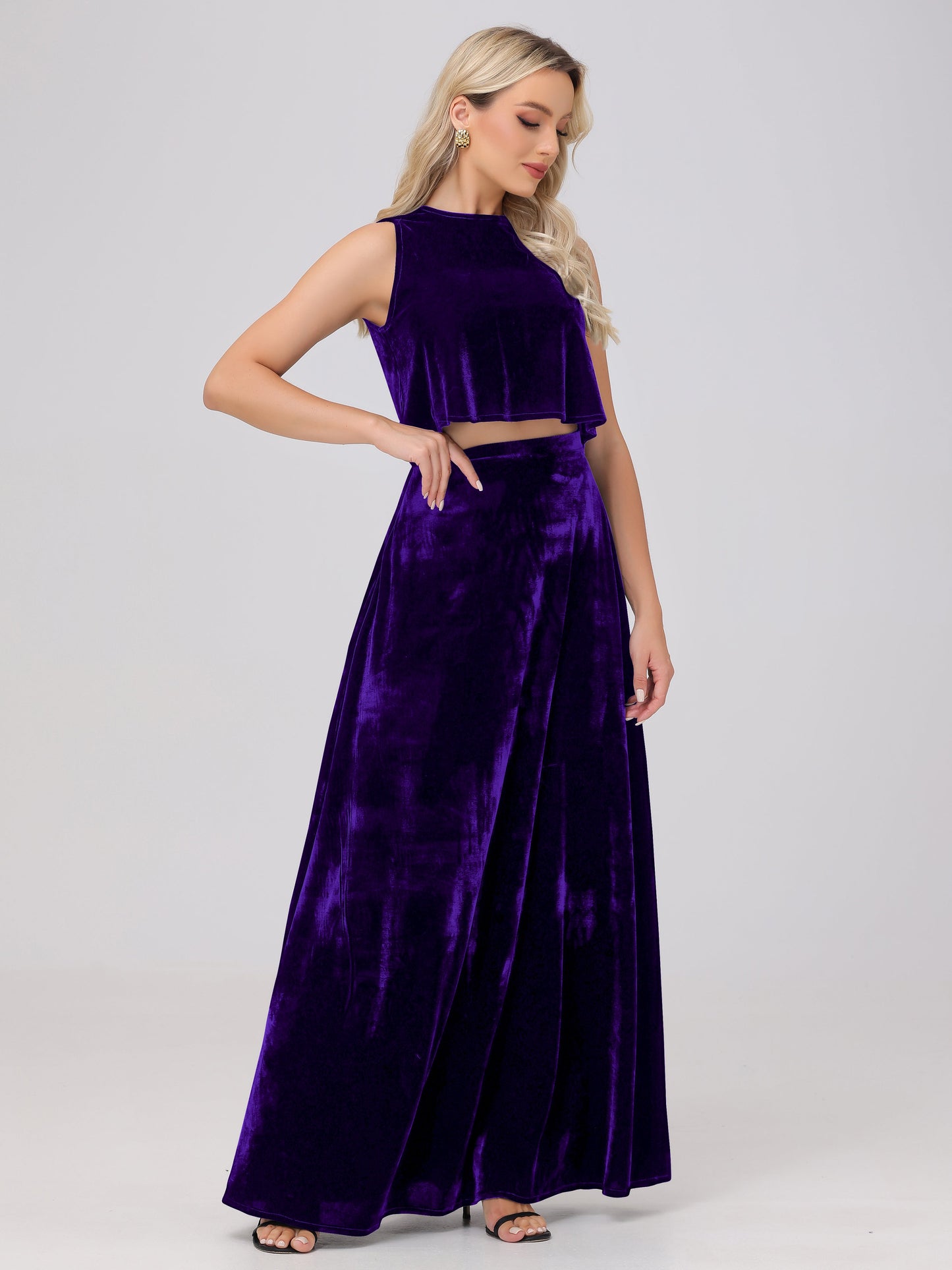 Two-Pieces A-Line Sleeveless Velvet Bridesmaid Dresses