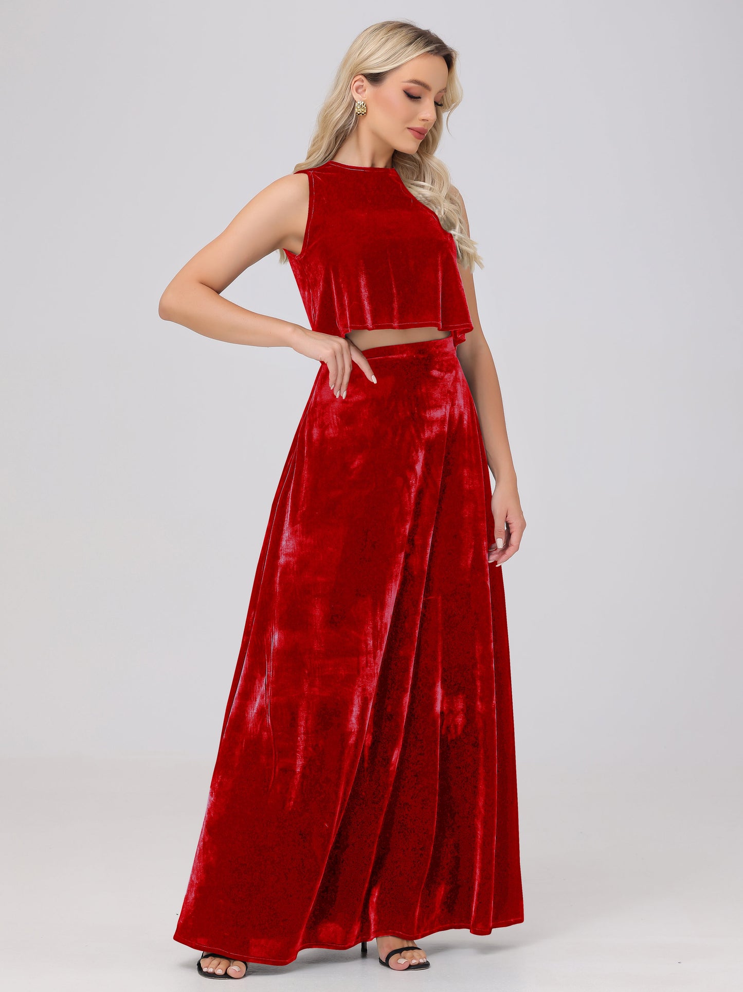 Two-Pieces A-Line Sleeveless Velvet Bridesmaid Dresses