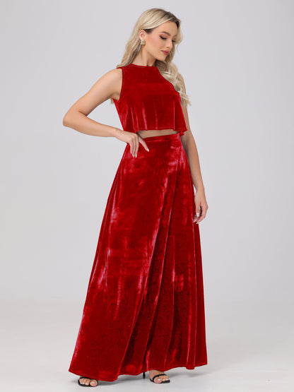 Two-Pieces A-Line Sleeveless Velvet Bridesmaid Dresses