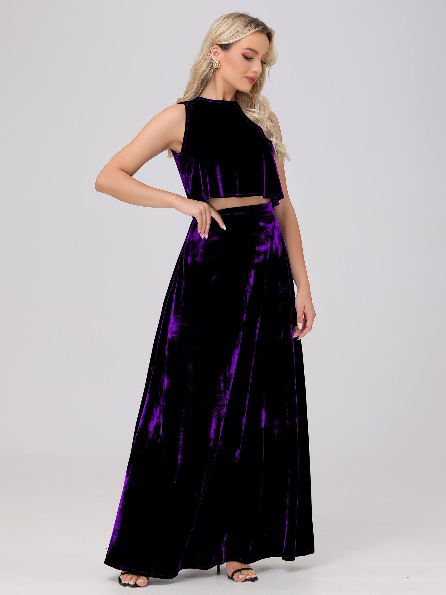 Two-Pieces A-Line Sleeveless Velvet Bridesmaid Dresses