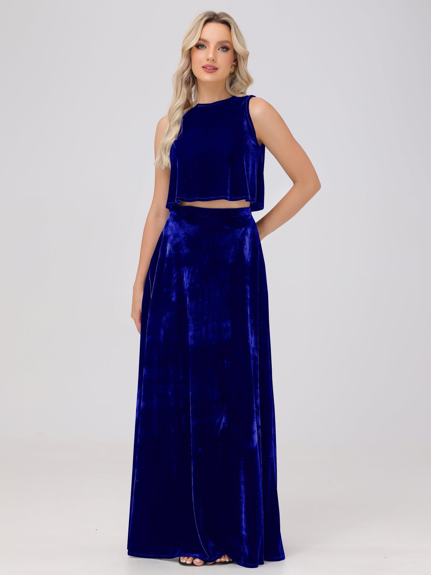 Two-Pieces A-Line Sleeveless Velvet Bridesmaid Dresses