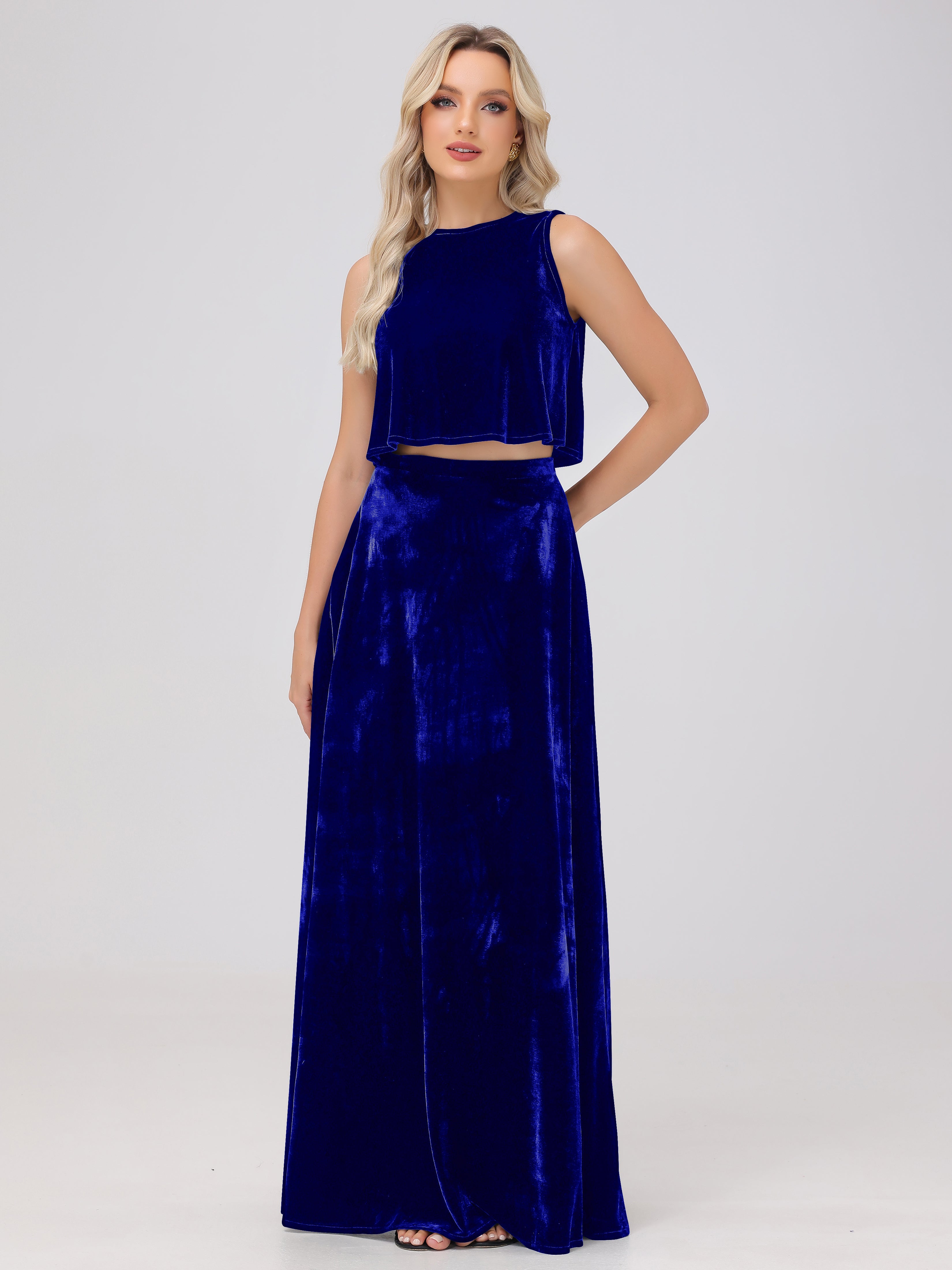 Two-Pieces A-Line Sleeveless Velvet Bridesmaid Dresses