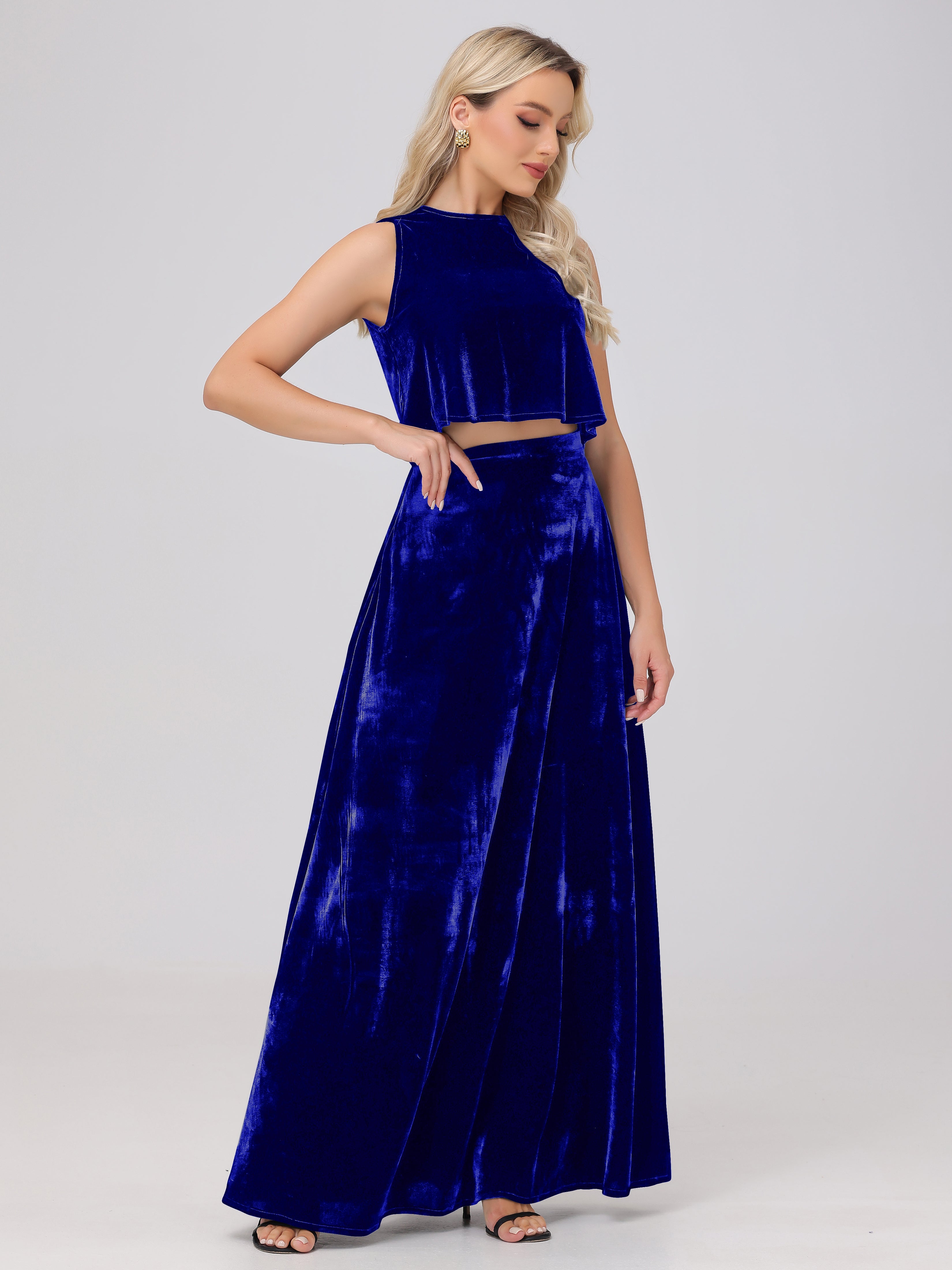 Two-Pieces A-Line Sleeveless Velvet Bridesmaid Dresses