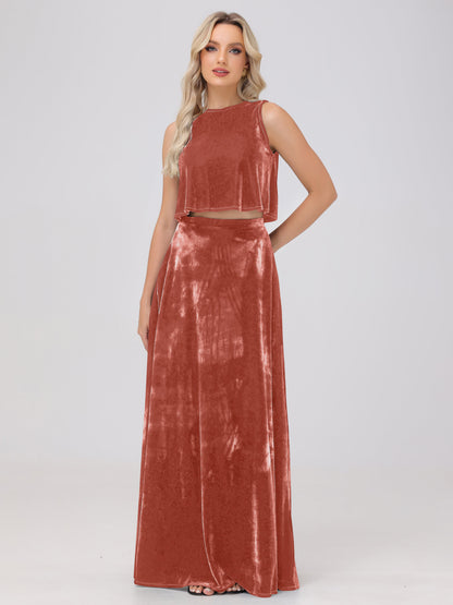 Two-Pieces A-Line Sleeveless Velvet Bridesmaid Dresses