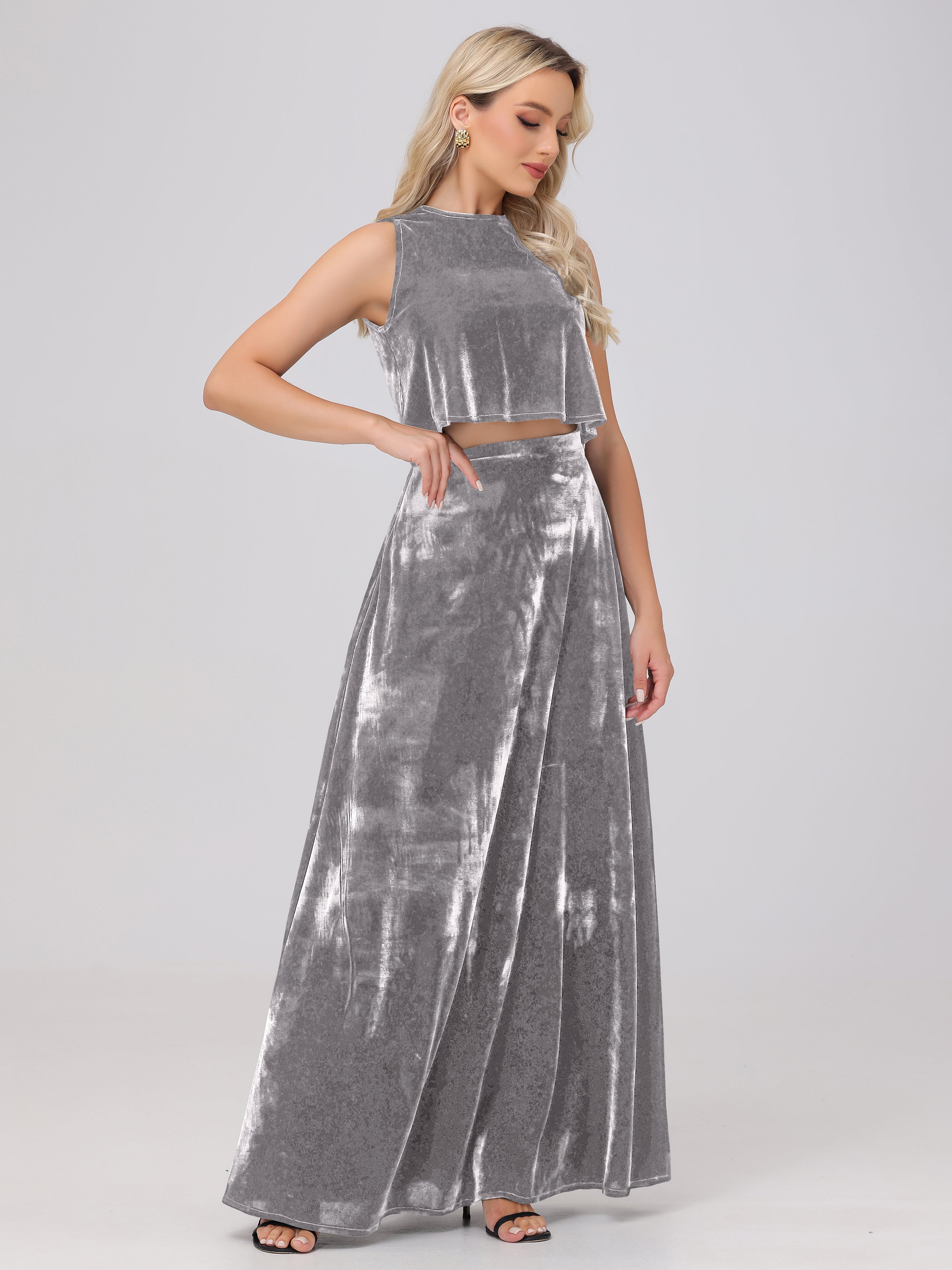Two-Pieces A-Line Sleeveless Velvet Bridesmaid Dresses