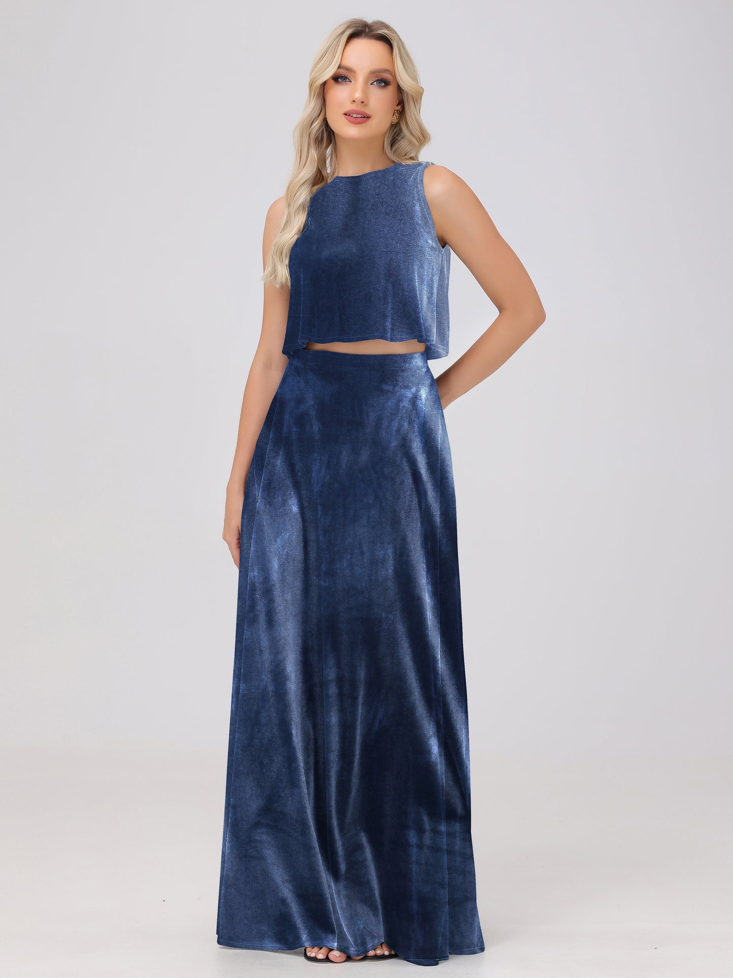 Two-Pieces A-Line Sleeveless Velvet Bridesmaid Dresses