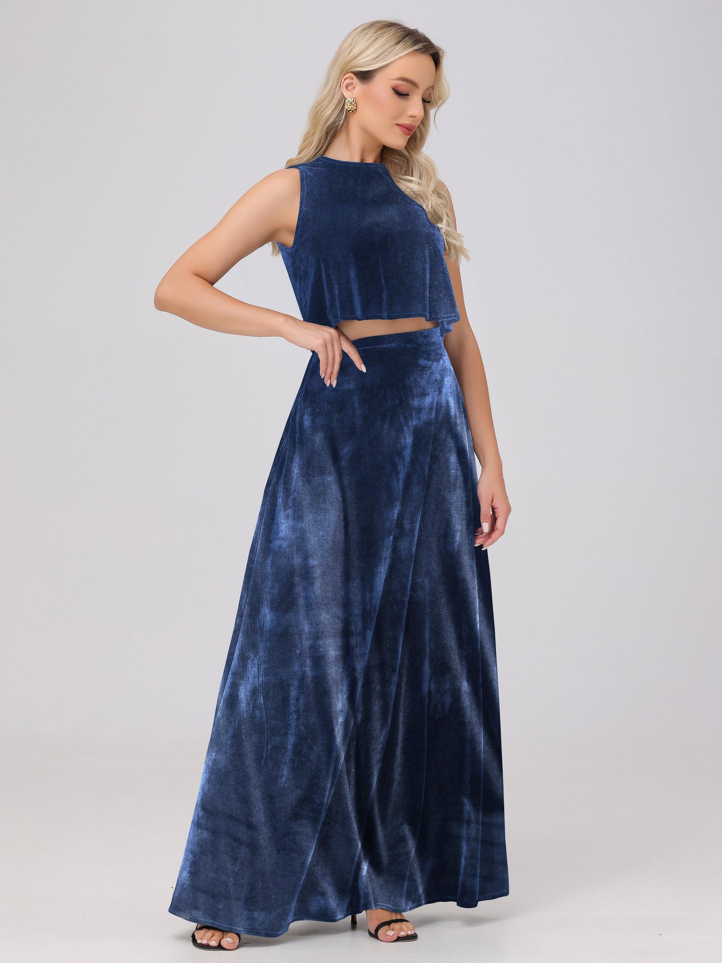 Two-Pieces A-Line Sleeveless Velvet Bridesmaid Dresses