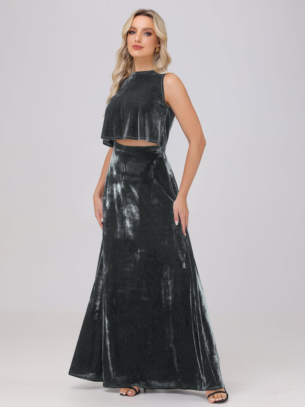 Two-Pieces A-Line Sleeveless Velvet Bridesmaid Dresses