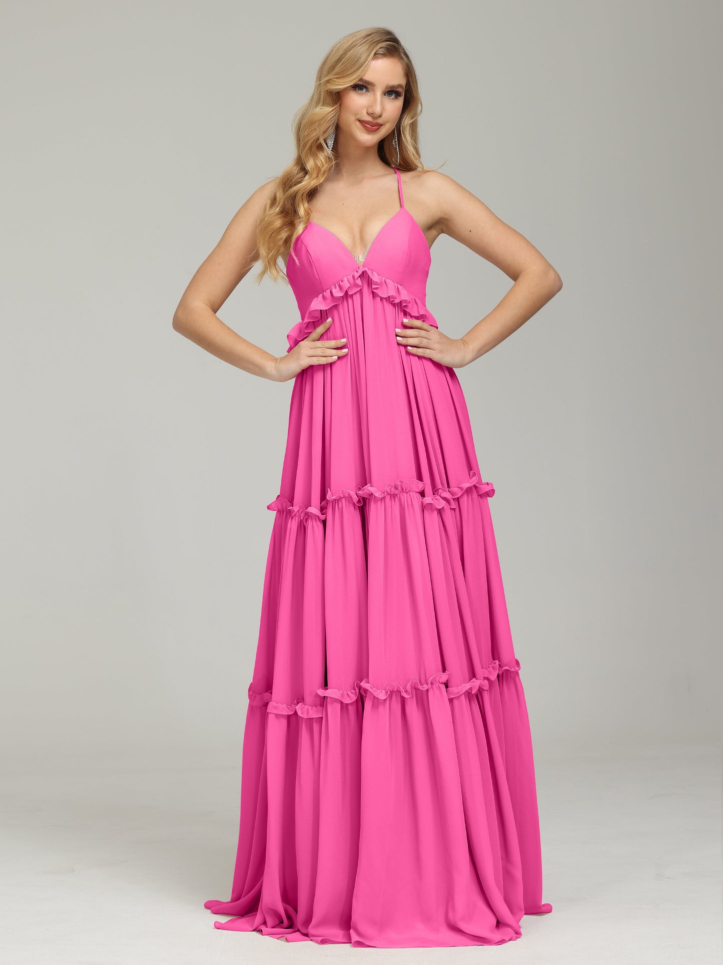 V-neck Empire Waist Chiffon Bridesmaid Dress