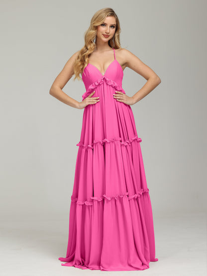V-neck Empire Waist Chiffon Bridesmaid Dress