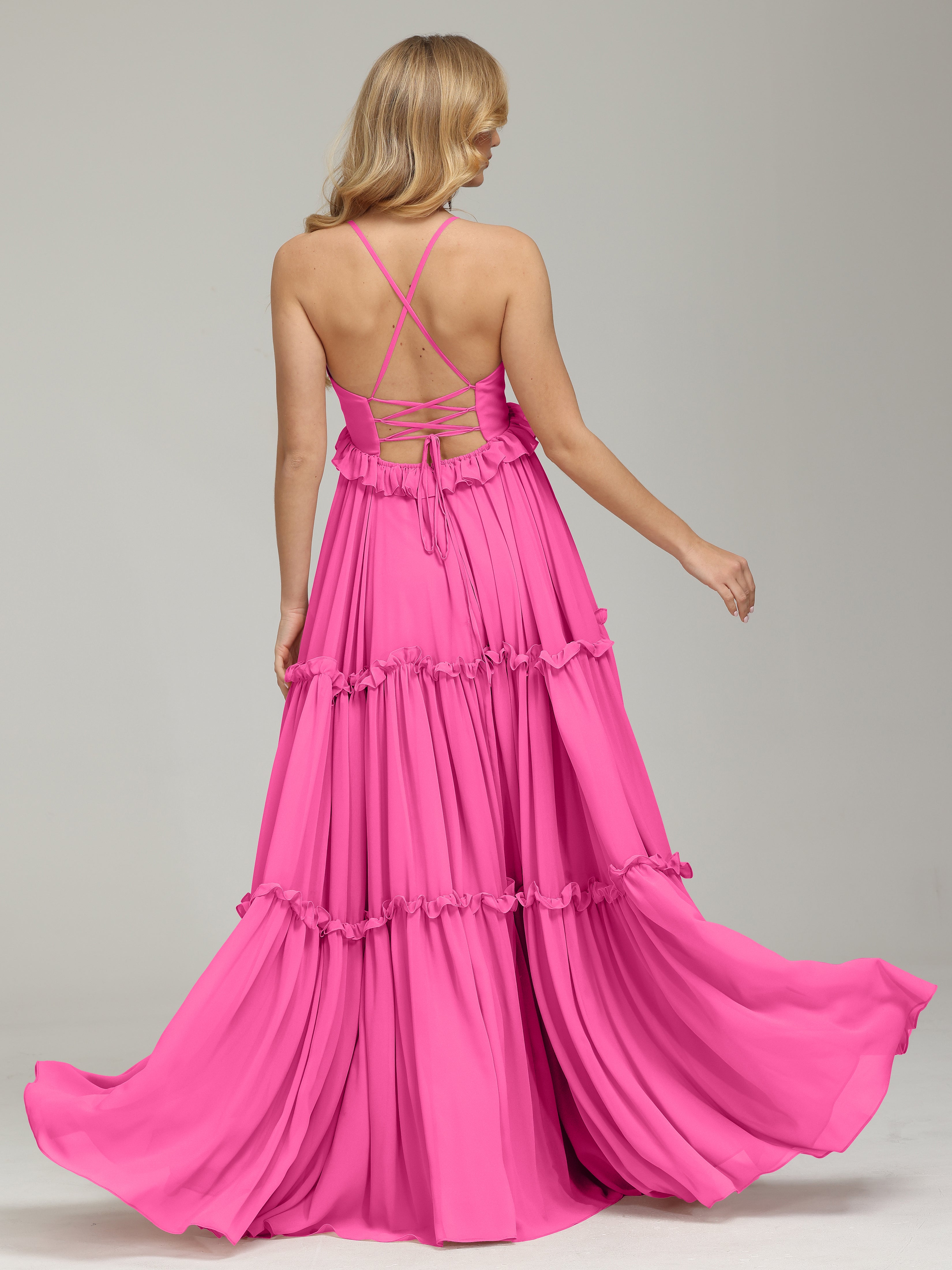 V-neck Empire Waist Chiffon Bridesmaid Dress