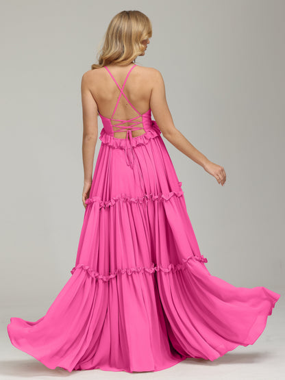 V-neck Empire Waist Chiffon Bridesmaid Dress
