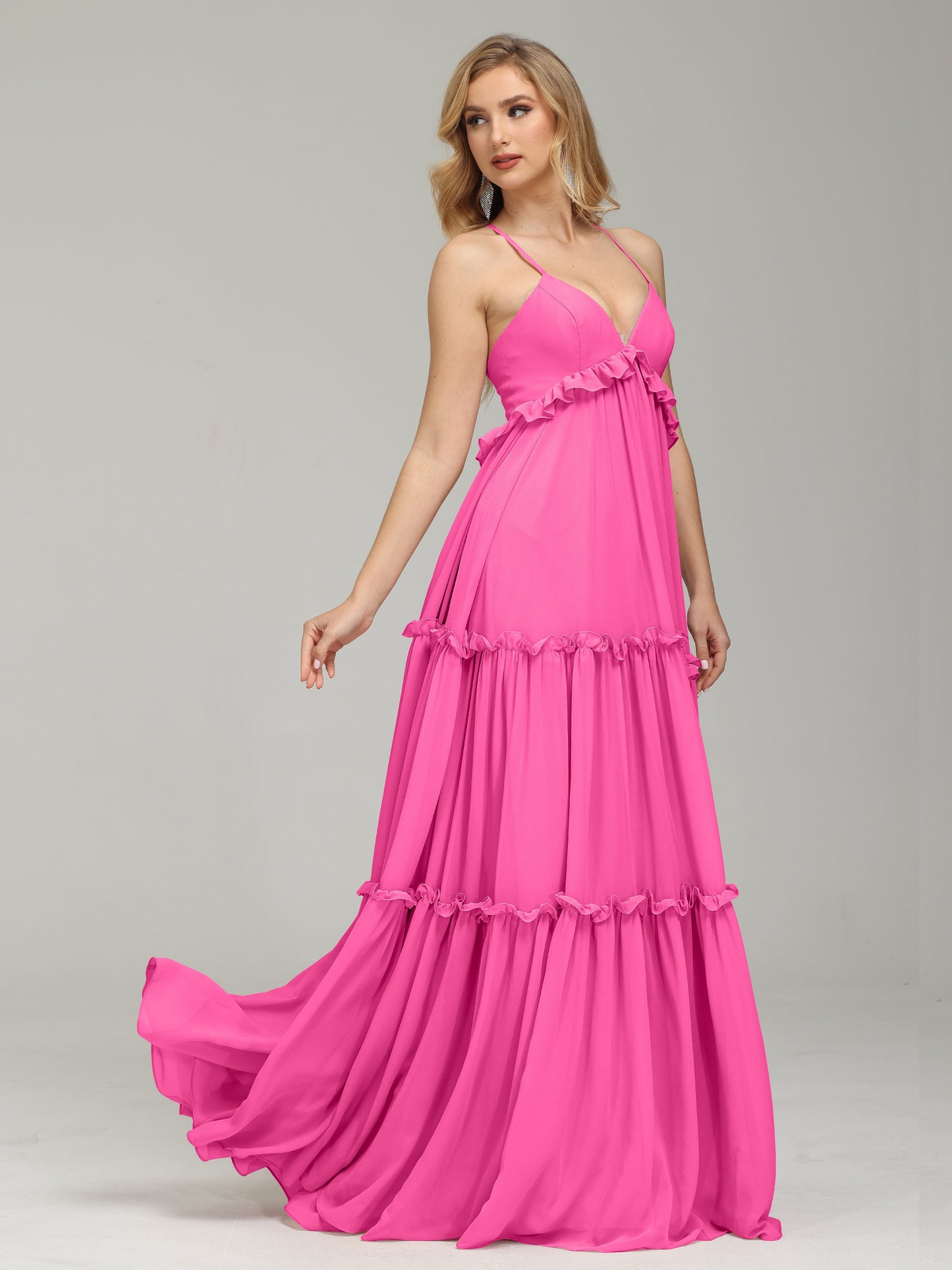 V-neck Empire Waist Chiffon Bridesmaid Dress
