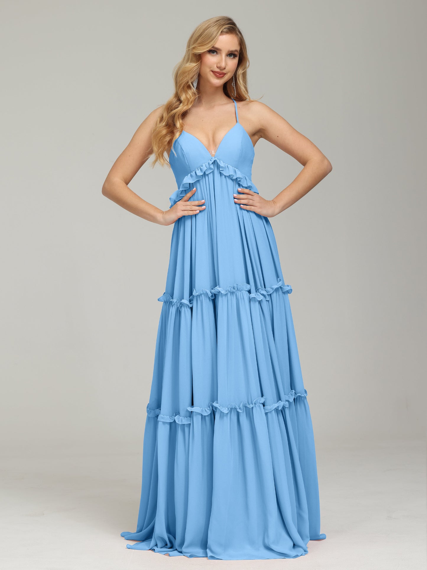 V-neck Empire Waist Chiffon Bridesmaid Dress