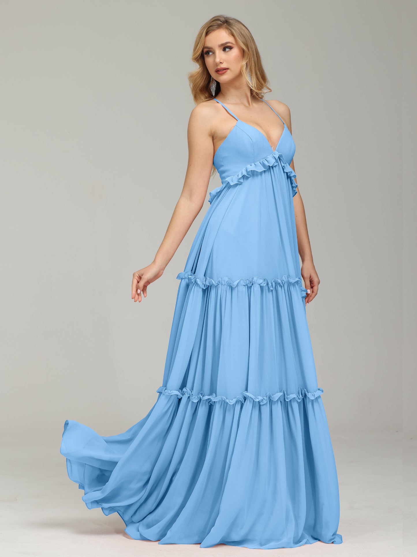 V-neck Empire Waist Chiffon Bridesmaid Dress