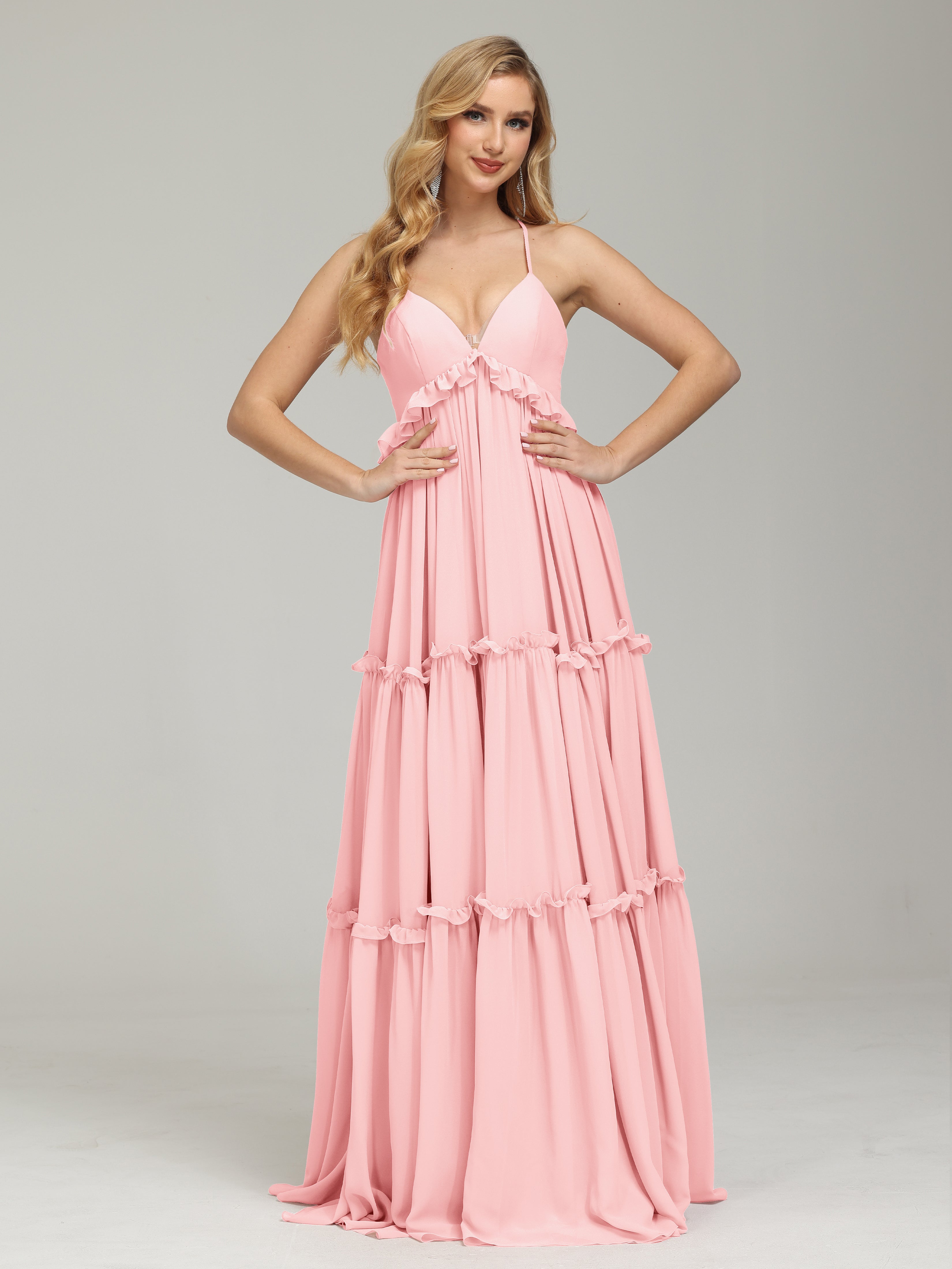 V-neck Empire Waist Chiffon Bridesmaid Dress