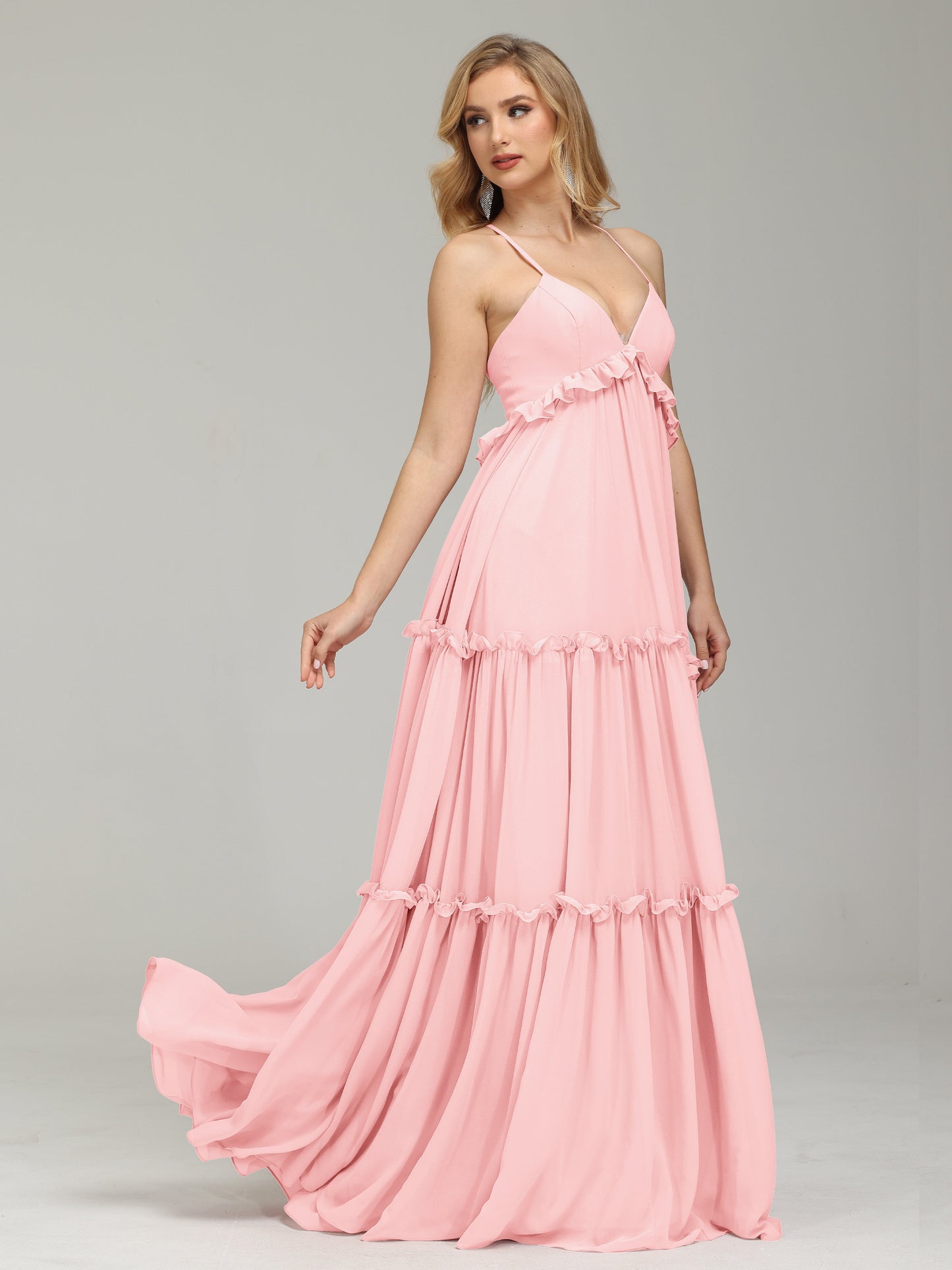 V-neck Empire Waist Chiffon Bridesmaid Dress