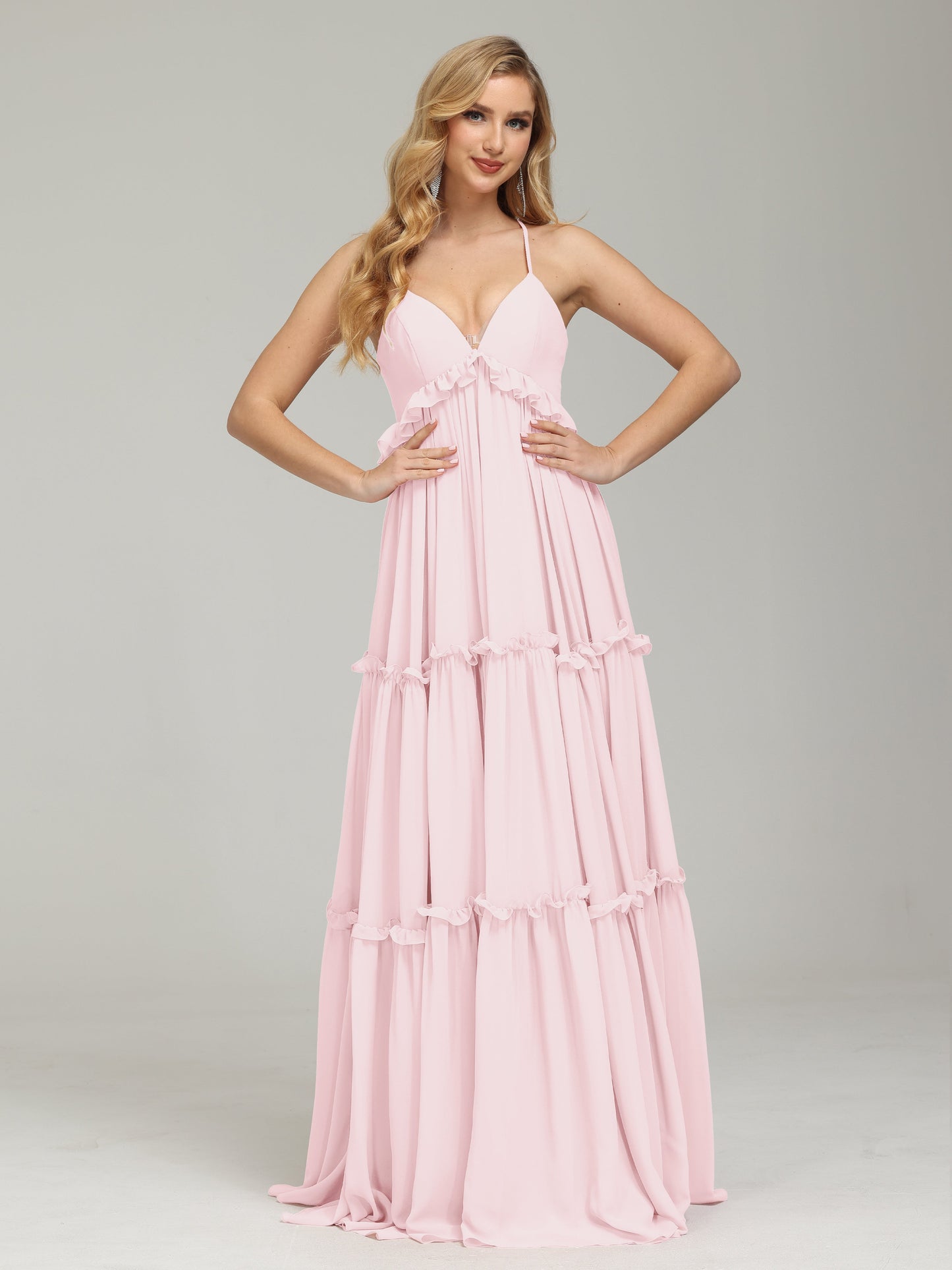 V-neck Empire Waist Chiffon Bridesmaid Dress