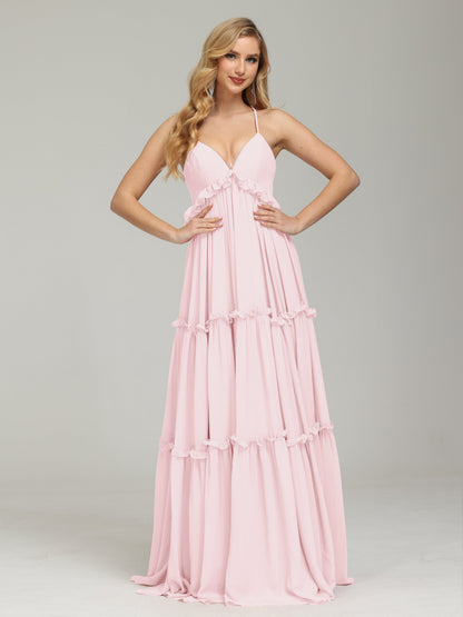 V-neck Empire Waist Chiffon Bridesmaid Dress