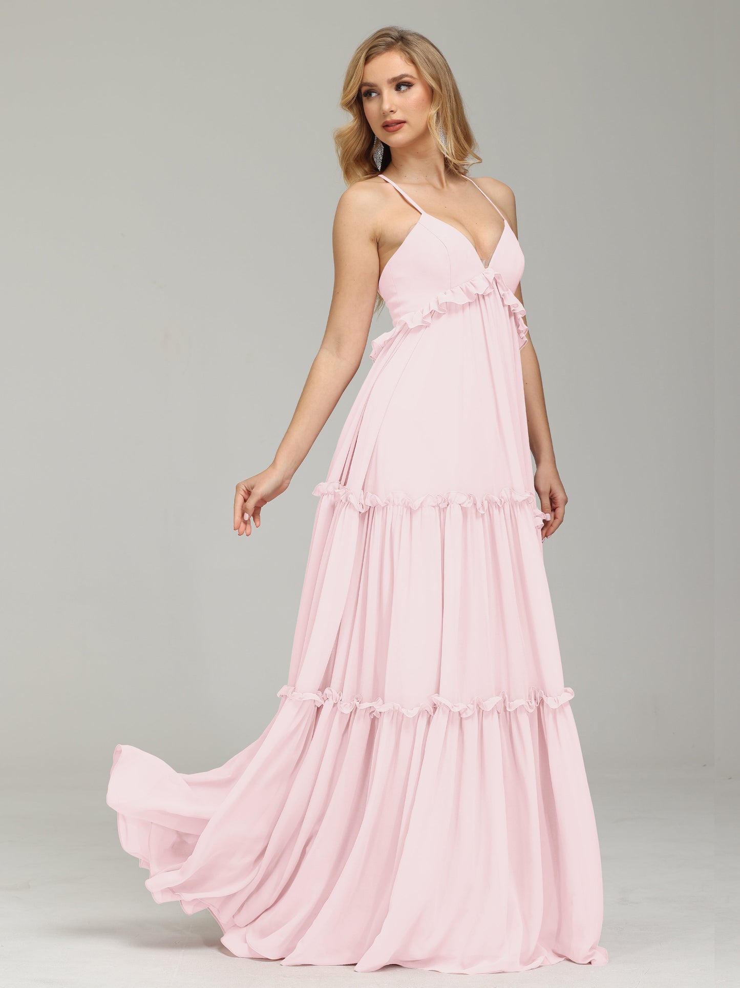 V-neck Empire Waist Chiffon Bridesmaid Dress