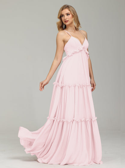 V-neck Empire Waist Chiffon Bridesmaid Dress