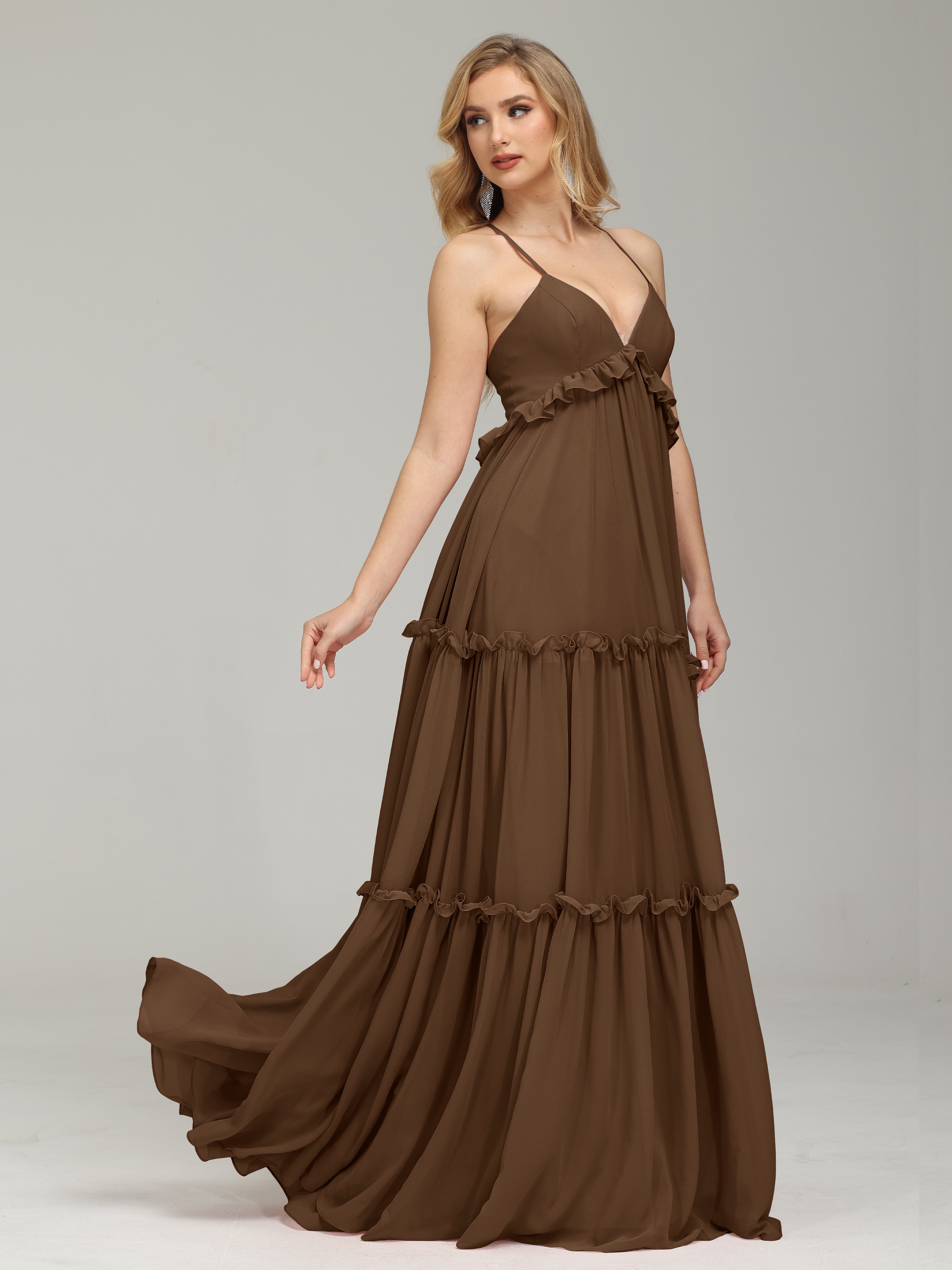 V-neck Empire Waist Chiffon Bridesmaid Dress