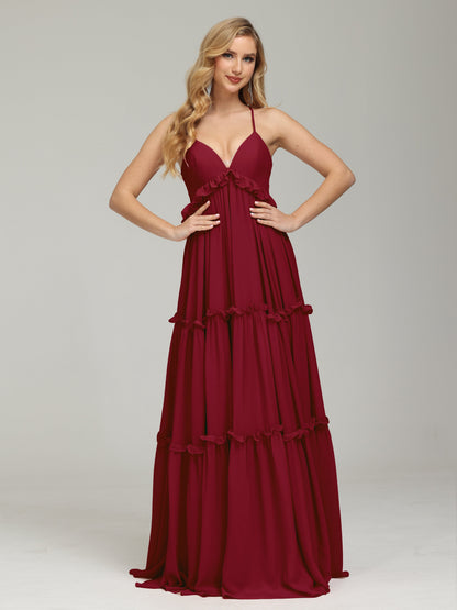 V-neck Empire Waist Chiffon Bridesmaid Dress