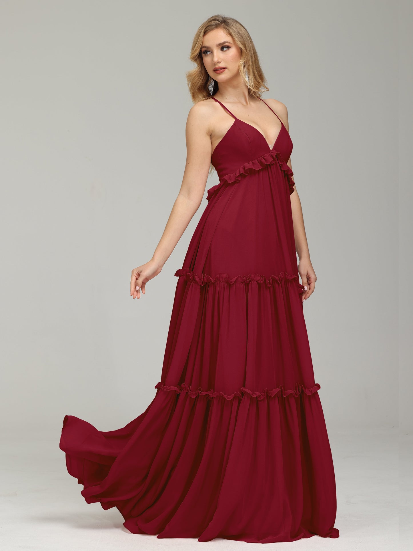 V-neck Empire Waist Chiffon Bridesmaid Dress
