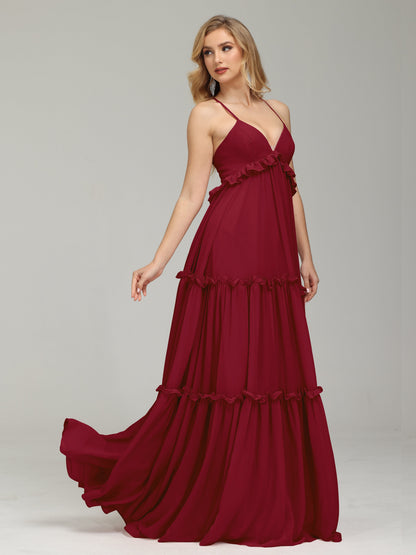 V-neck Empire Waist Chiffon Bridesmaid Dress