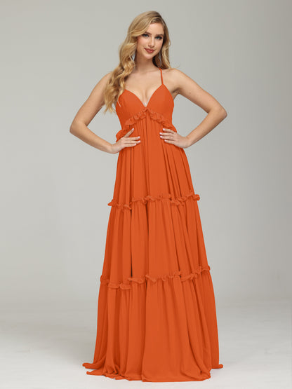 V-neck Empire Waist Chiffon Bridesmaid Dress