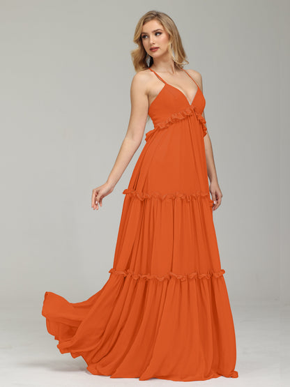 V-neck Empire Waist Chiffon Bridesmaid Dress
